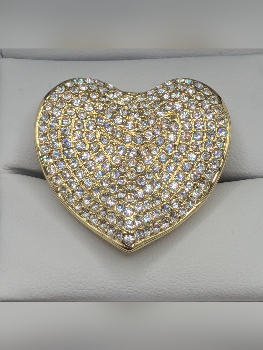 Large Heart Ring With White Crystal And Gold Tone, Size 6, NWOT
